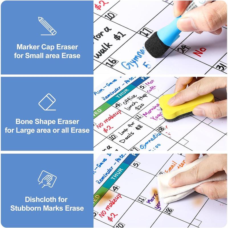 Dry Erase Magnetic Calendar for Refrigerator, 3 Pack- Monthly & Weekly & Daily Planner Magnet Whiteboard for Fridge Wall Door - Shopping, Meal Menu, To Do List, Family Schedule Planning Board, 14