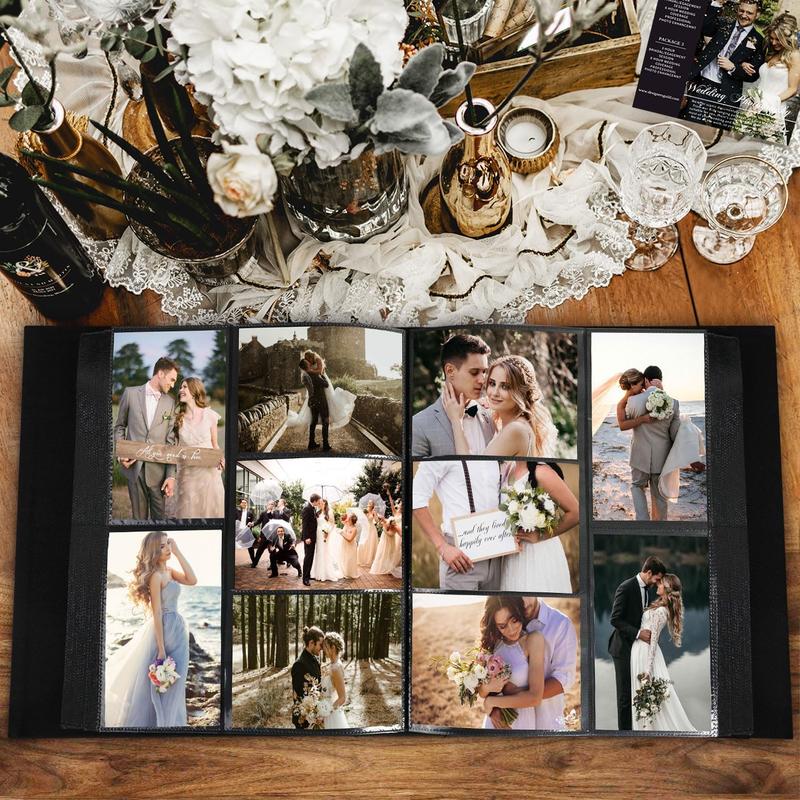 Wedding Photo Album 4x6 600 Pocket Photos Slip in, Linen Cover Large Capacity Newlywed Marriage Window Album Hold 600 Horizontal Vertical Photos (Mr & Mrs, White)