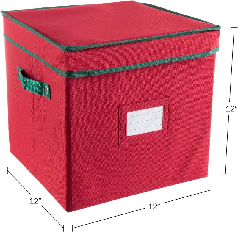 Christmas Box with Adjustable Dividers and Lid Ornaments Storage, Red