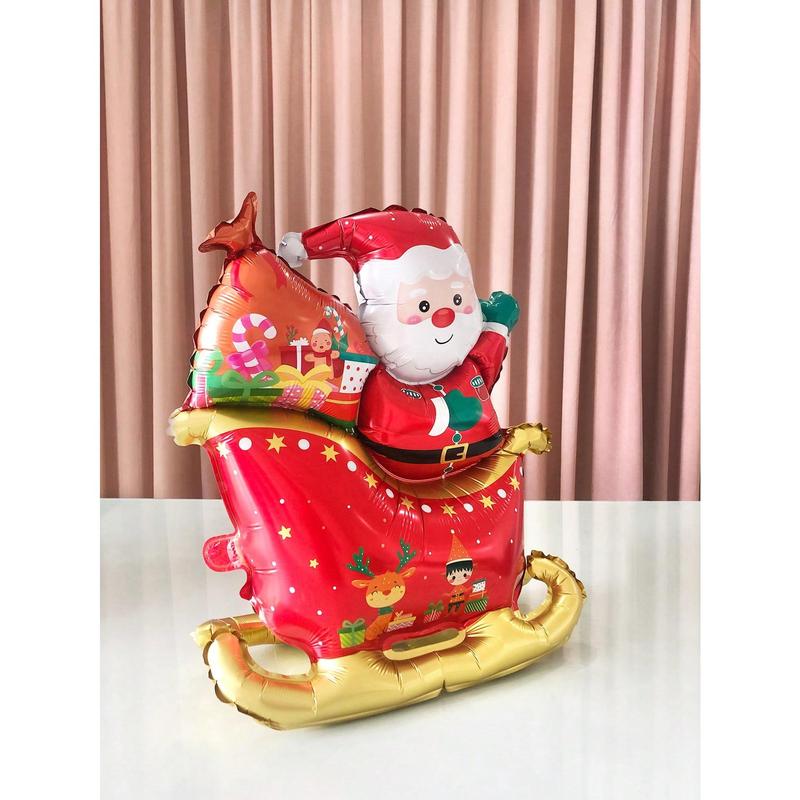 1pc Extra Large 23-Inch Standing Santa Claus & Sleigh Shape Foil Balloon, Christmas