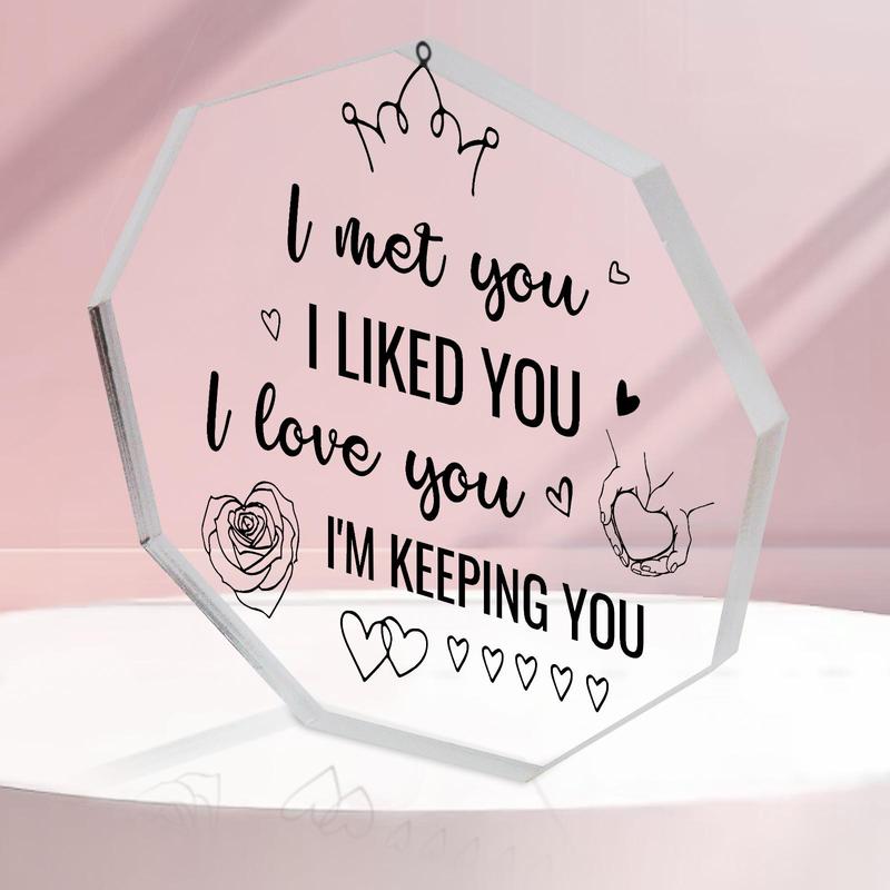 Polygon Acrylic Plaque, 1 Count Letter Pattern Engraved Clear Acrylic Plaque, Romantic Anniversary Wedding Gift, Desk Decoration Sign for Home Office