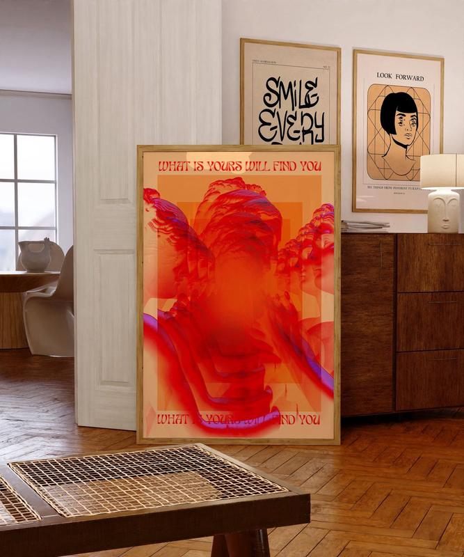 Vintage Psychedelic Affirmation Poster: Trendy 70s Red Wall Art for Retro Hippie Room Decor Unisex Artistic