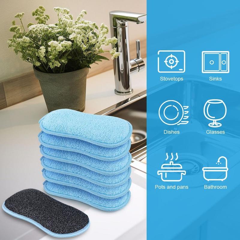 12 Pack Multi-Purpose Scrub Sponges for Kitchen, Dish, Non-Scratch Microfiber Sponge - Blue Cleaning Scrubber