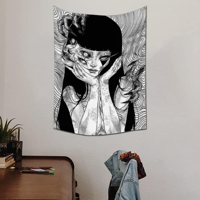 Canvas Anime Tomie Revenge Junji Ito Tapestry, Hanging Dorm Party Backdrop Decorations Home Decorations for Living Room Bedroom(60 x 40 in)