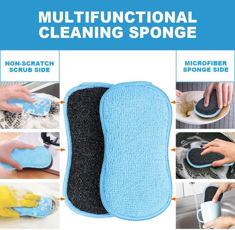 12 Pack Multi-Purpose Scrub Sponges for Kitchen, Dish, Non-Scratch Microfiber Sponge - Blue Cleaning Scrubber