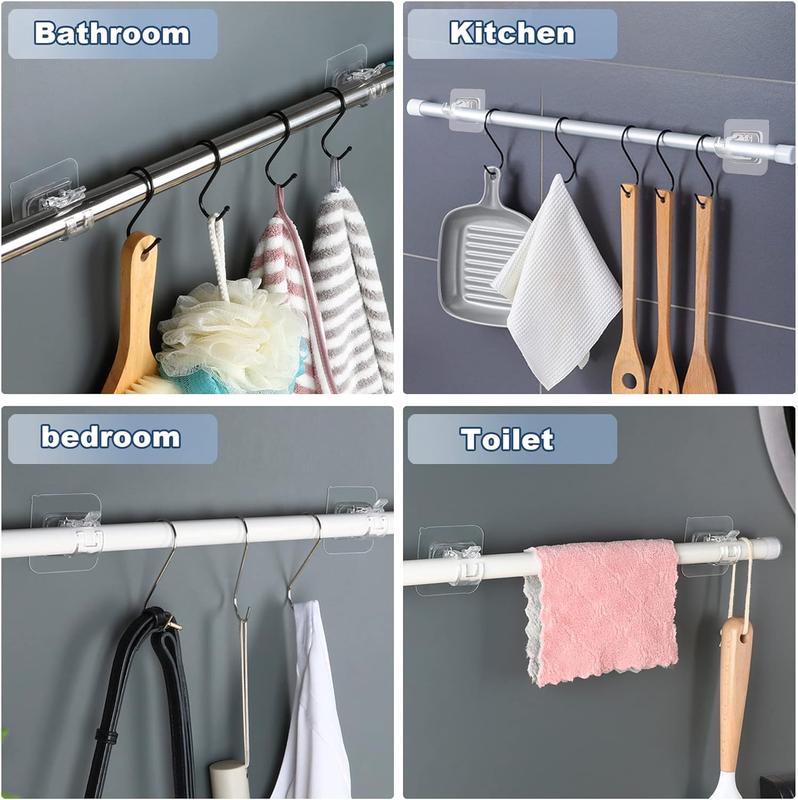 8PCS No Drill Curtain Rod Brackets No Drilling Self Adhesive Curtain Rod Holder Hooks Nail Free Adjustable  Curtain Transparent Household Organiser