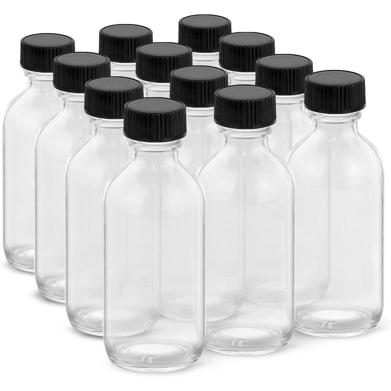 2OZ Small Glass Bottles with Lids and Funnels, 60ml Boston Round Glass Bottles, Perfect for Diy Essential Oils, Perfumes, Whiskey and Juices, 12 count Clear Organiser Tin Organiser Tin Canister