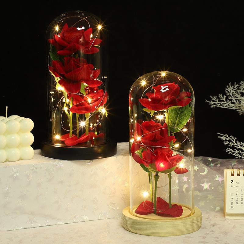 Christmas Everlasting Rose in Glass Dome with Light, Artificial Rose Desktop Ornaments without Battery, Home Decor Plants Flowers, Birthday Gifts for Mom Girls Girlfriend Her, 2024 Fall Gifts, Fall Decor