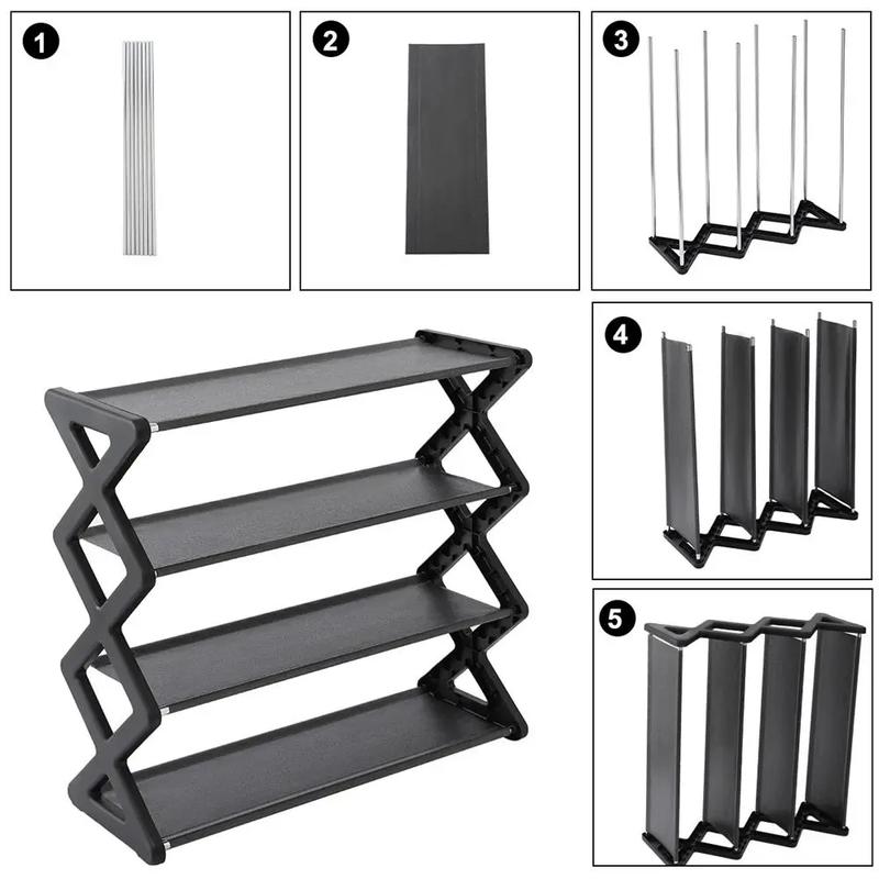 X Shaped Shoe Rack,  4-layer Stackable Shoe Storage Rack, Space Saving Shoe Organizer,  Storage Organizer for Bedroom