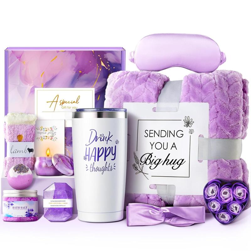 Gifts for Women, Birthday Gifts for Women, Self Care Get Well Soon Gifts Basket for Mom, Wife, Girlfriend, Sister, Her, Purple Gift Set for  Friends, Christmas, Relaxing Gift - Lavender