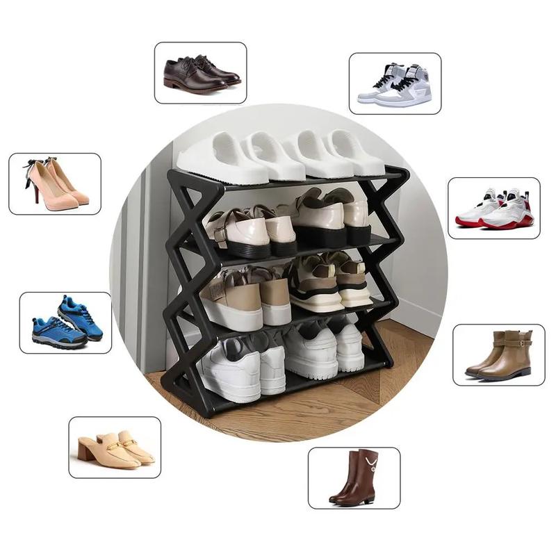 X Shaped Shoe Rack,  4-layer Stackable Shoe Storage Rack, Space Saving Shoe Organizer,  Storage Organizer for Bedroom