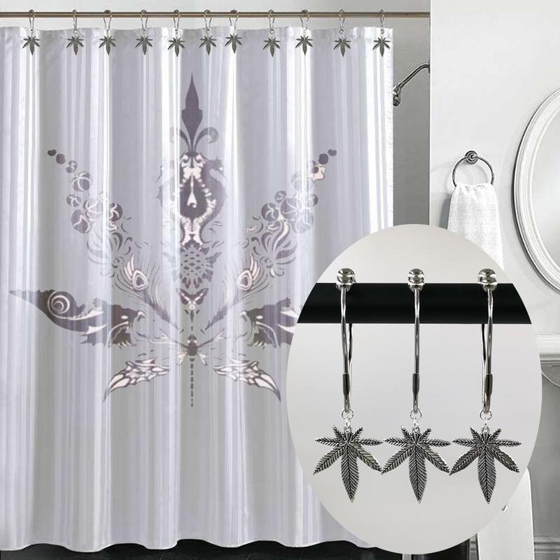 Leaf Design Shower Curtain Hook, 12pcs Exquisite Rustproof Shower Curtain Ring, Bathroom Accessories for Home Dormitory Hotel Decor