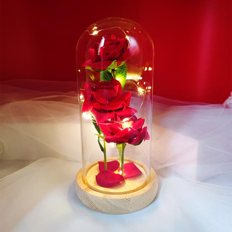 Christmas Everlasting Rose in Glass Dome with Light, Artificial Rose Desktop Ornaments without Battery, Home Decor Plants Flowers, Birthday Gifts for Mom Girls Girlfriend Her, 2024 Fall Gifts, Fall Decor