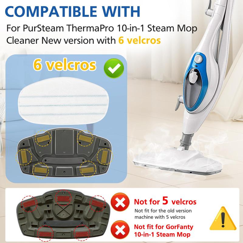 6 Pack Replacement Steam Mop Pads Compatible for PurSteam ThermaPro 10-in-1