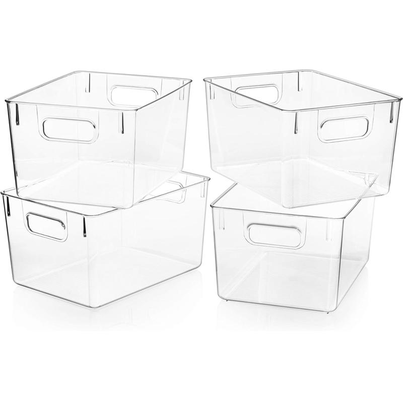 4 8 12 Pack Clear Plastic Storage Bins, Pantry Organizers and Storage Containers Fridge Organizer Bins Kitchen Cabinet Organizer Medicine Cabinet Organizer Bin for Organizing Home Bathroom Freezer Refrigerator storage  box