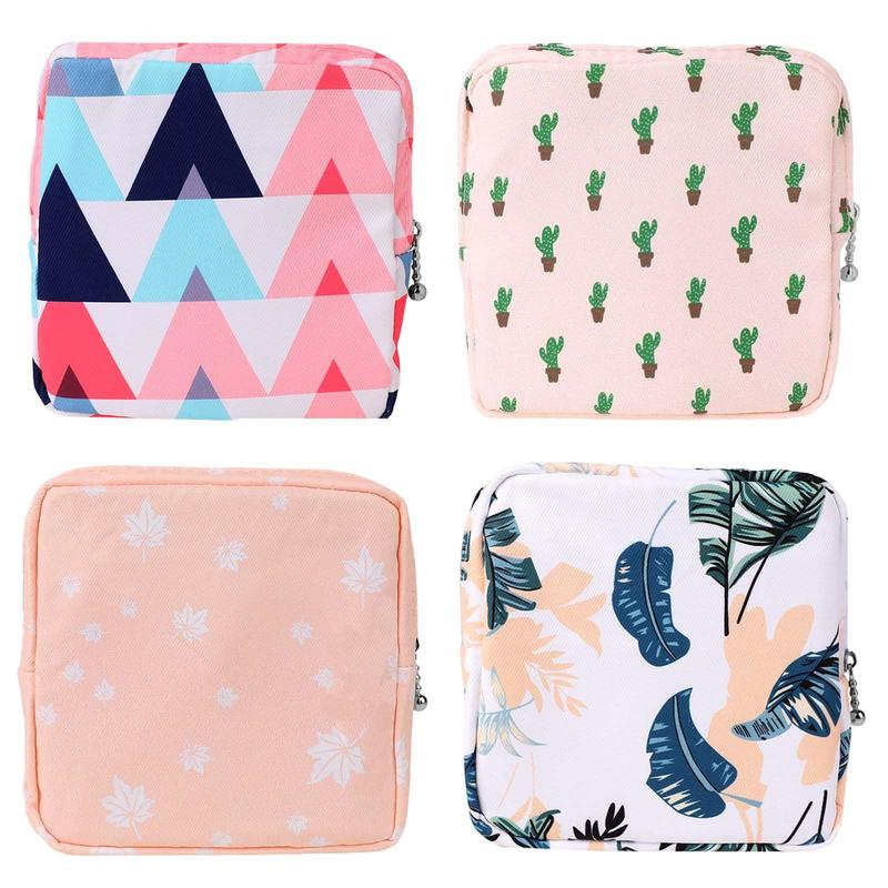 4 Count Sanitary Napkins Storage Bag Portable Period Bag Period Pouch with Zipper Period Bags for Teen Girls Women Organiser