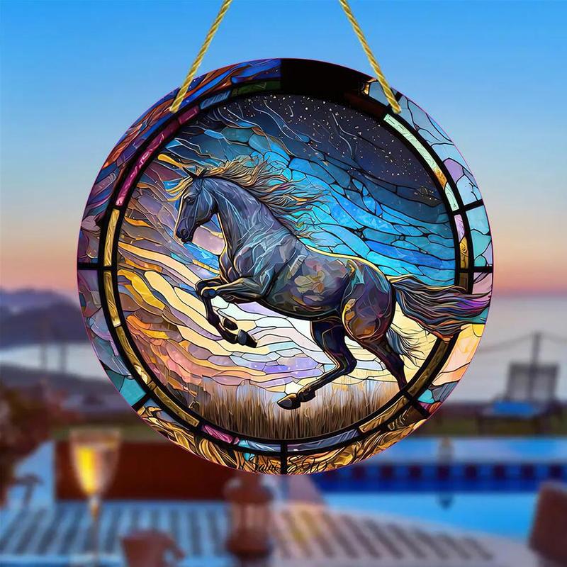 Horse Pattern Hanging Decor, Round Hanging Decoration, Hanging Ornaments for Home Living Room Bedroom Kitchen Balcony