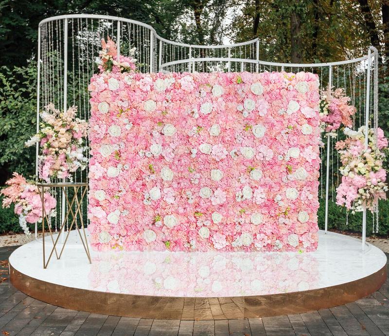 Peach Flower Wall Panel 12 Packs Pink Artificial Flower Wall Backdrop Wedding Floral Background for Birthday Photoshoot Decoration Banners Ornaments