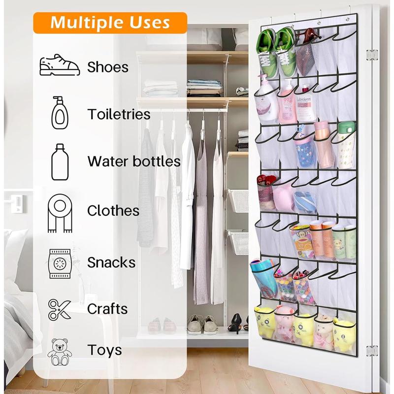 35 Large Pockets Over The Door Shoe Organizer Sturdy Oxford Fabric Hanging Shoe Rack for Door Mesh Closet Shoe Holder Hanger, White