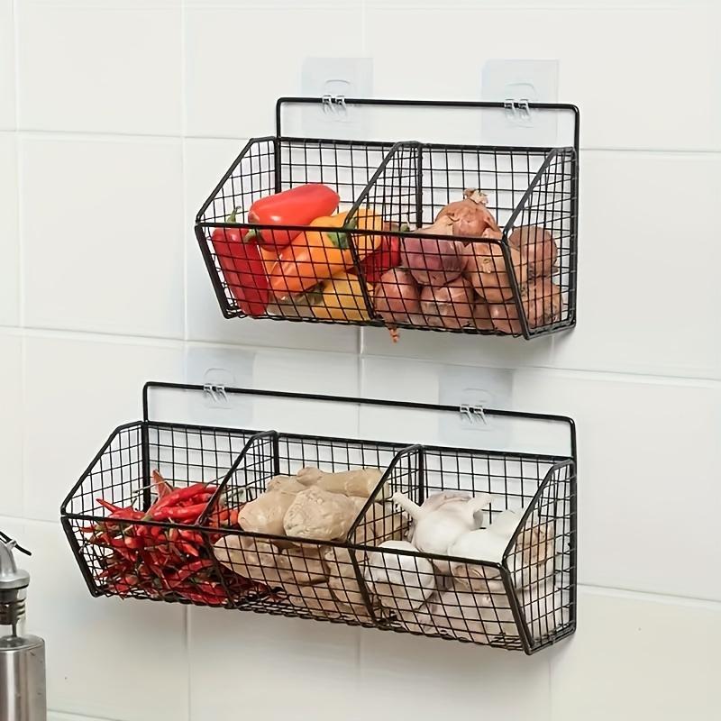 Wall Mounted Kitchen Storage Basket, 1 Count Multi-grid Durable Storage Basket, Home Organizer for Spice Garlic  Onion Vegetable