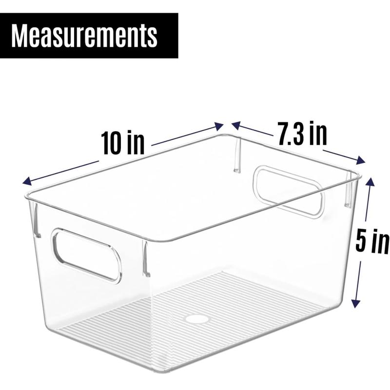 4 Pack Clear Plastic Storage Bins, Pantry Organizers and Storage Containers Fridge Organizer Bins Kitchen Cabinet Organizer Medicine Cabinet Organizer Bin for Organizing Home Bathroom Freezer Refrigerator