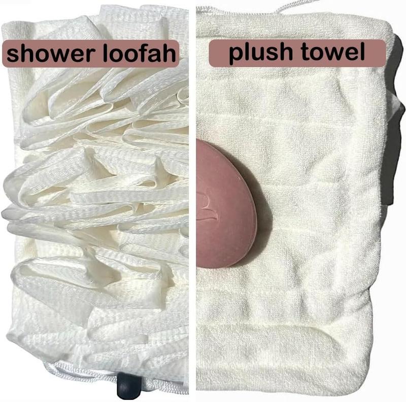 Soft Loofah and Washcloth 2 in 1 Bath Loofah Sponge with Drawstring Shower Sponge Bath, Reusable,Soft, versatile and functional Accessories Soap Towel