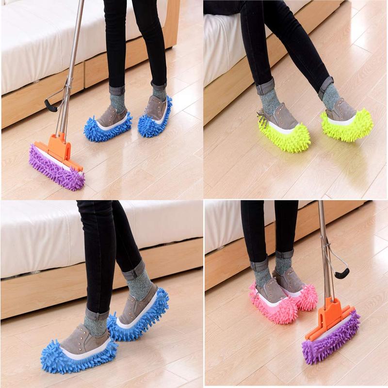 Mop Slippers Shoes 5 Pairs - Microfiber Cleaning House Mop Slippers Floor Cleaning Tools Shoe Cover Soft Washable Reusable Microfiber Foot Socks Floor Cleaning Tools Shoe Cover Hand Window