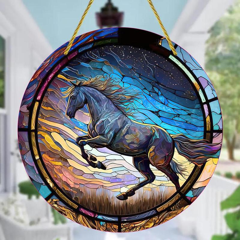 Horse Pattern Hanging Decor, Round Hanging Decoration, Hanging Ornaments for Home Living Room Bedroom Kitchen Balcony