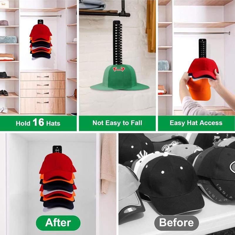 Hat Rack for Baseball Caps, Hat Holder Organizer Display for Wall, Door, Closet, Bedroom, 1Pack Holds Up To 16 Hats, Adhesive or Drilling Double Use Cap Storage Hook, Black