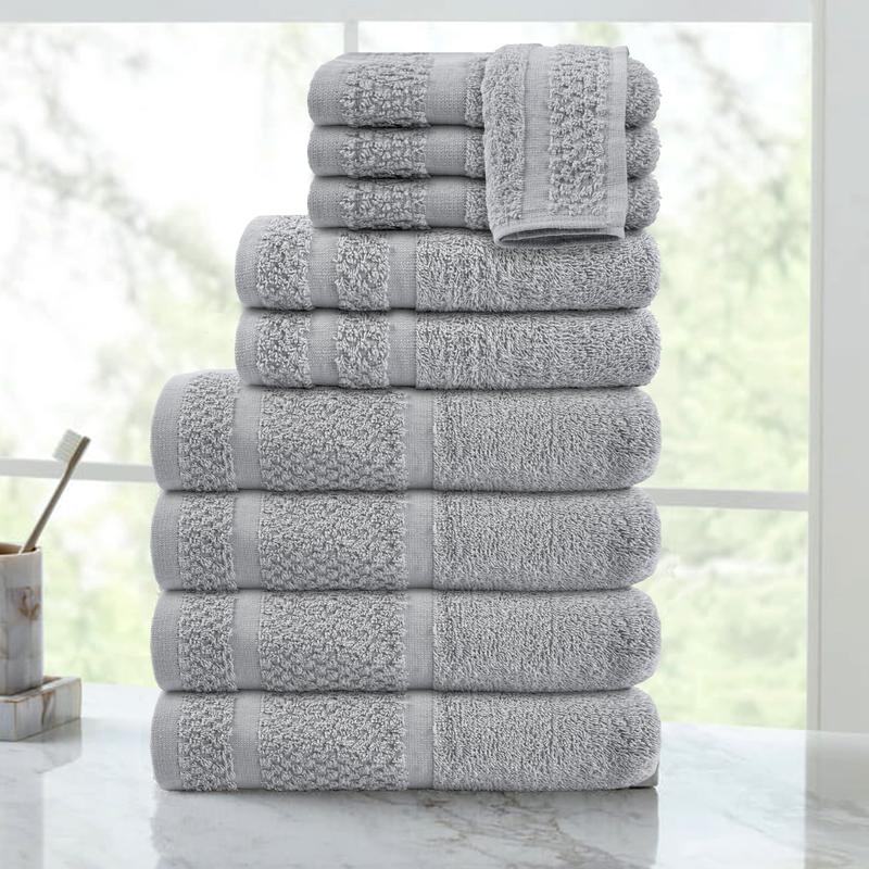 Mainstays 10 Piece Towel Set with Upgraded Softness & Durability, Grey