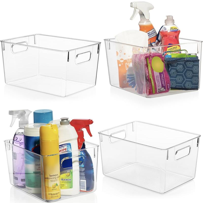 4 8 12 Pack Clear Plastic Storage Bins, Pantry Organizers and Storage Containers Fridge Organizer Bins Kitchen Cabinet Organizer Medicine Cabinet Organizer Bin for Organizing Home Bathroom Freezer Refrigerator storage  box