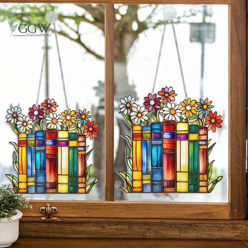 Christmas Book Acrylic Suncatcher Hanging, Library Books Window Hanging, Book Club Gift, Book Lover Gift, Librarian Gift, Bookish Library