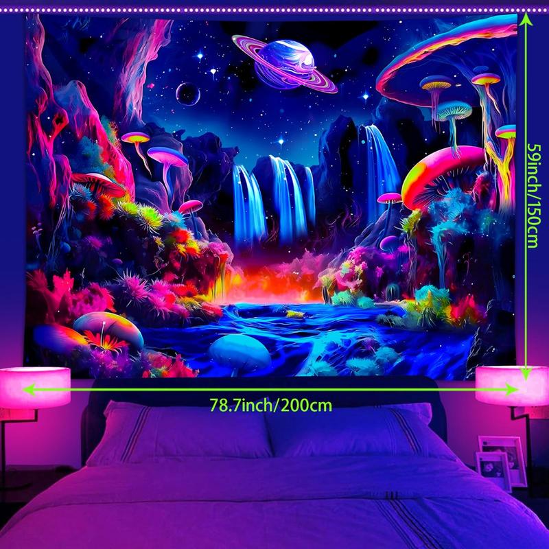 Colorful Planet & Mushroom Pattern Tapestry, Wall Hanging Decor, Wall Art Decor for Home Living Room Bedroom Study Room