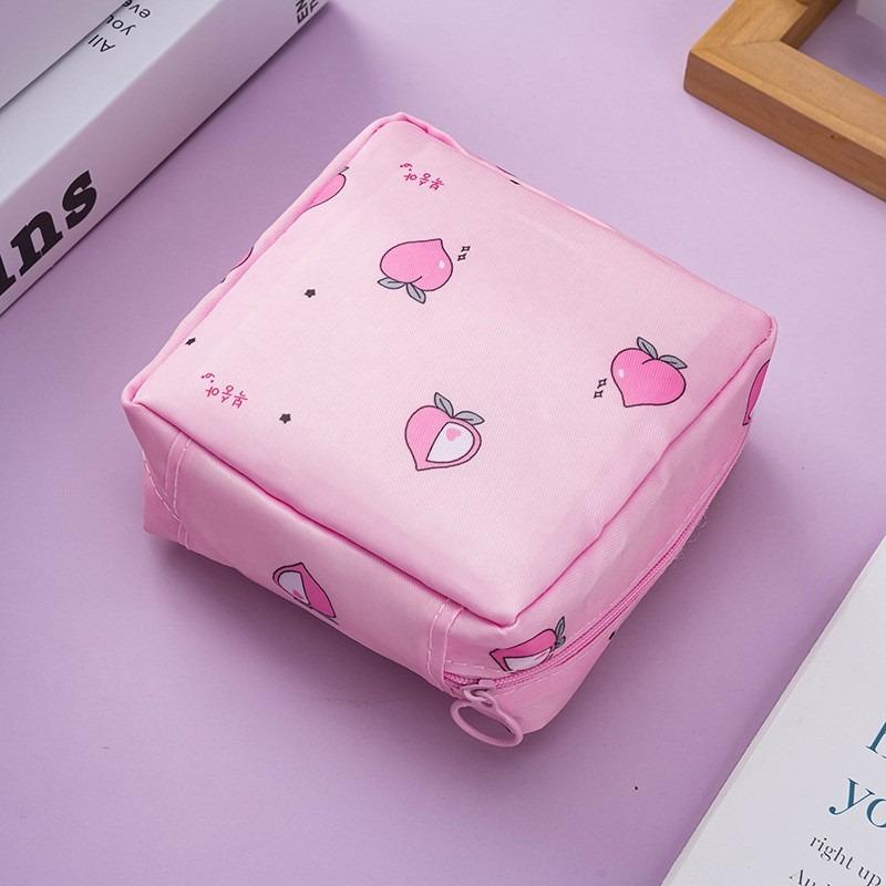 Travel-Friendly Sanitary Pad Organizer Bag - Cute Cartoon Print, Durable Polyester with Zipper