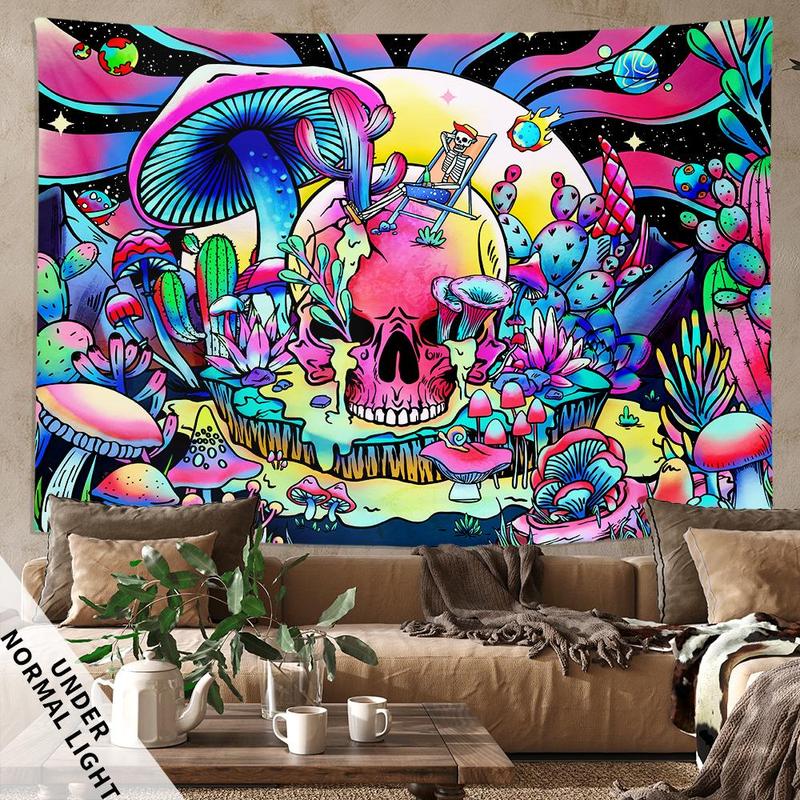 Fantasy Skull & Mushroom Pattern Tapestry, 1 Count Creative Hanging Tapestry, Wall Hanging Decor for Home Living Room Bedroom