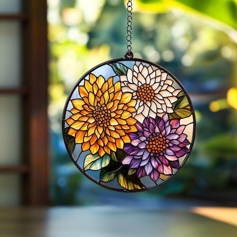 Chrysanthemum Sun catcher, Chrysanthemum Sun catcher Ornament, Flower Lover Gift, Xmas Gift, White Daisies Decor, October birth flower