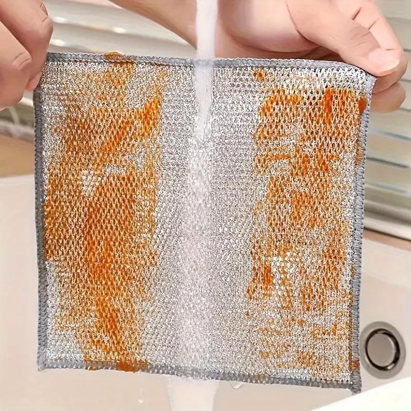 Multifunctional Silver Wire Mesh Dishcloth, 10pcs Reusable Dishwashing Cloth, Suitable for Dry & Wet Use, Washing & Cleaning Tableware, Sinks, Counters