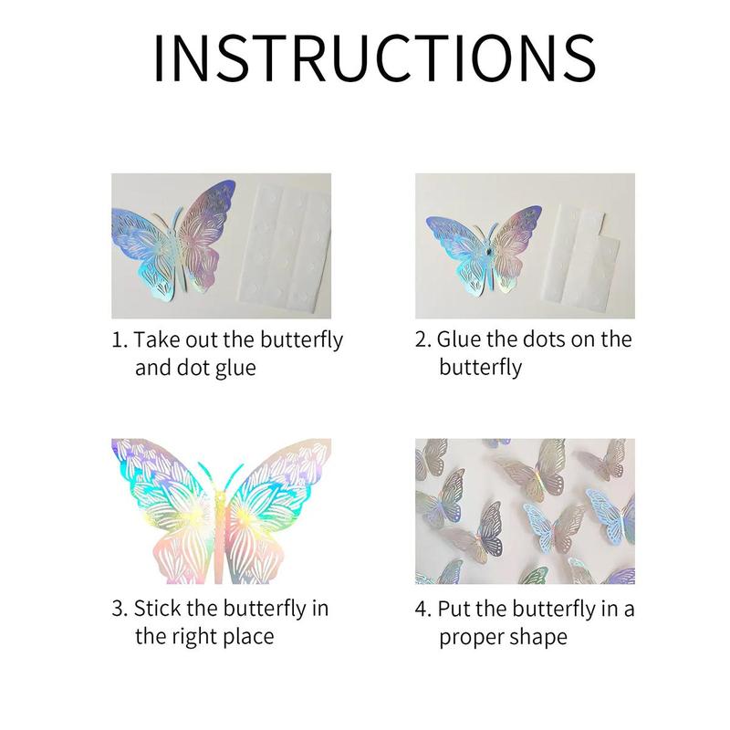 Butterfly Wall Sticker, 12pcs set Colorful Butterfly Self-adhesive Window Door Wall Decal, Wall Art Decorative Sticker for Home Party Wedding Ceremony