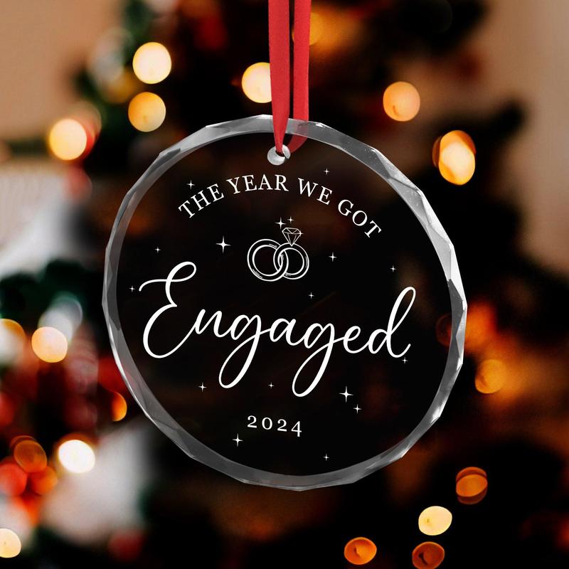 2024 Engagement Gifts for Couples - Bridal Shower Gifts for Her, Anniversary Wedding Gifts for Men, Women - Christmas Tree Decoration Glass Ornaments