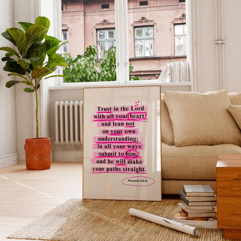 Trendy Modern Christian Art, Proverbs God Wall Art Scripture Decor, Pink Wallart, Bible Verse Poster No Frame, Spiritual Art Religious