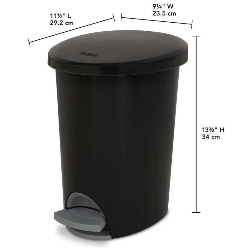 Sterilite 2.6 Gallon Ultra Step On Bathroom Trash Can, Black Plastic Smooth