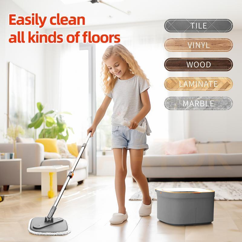 Spin Mop and Bucket with Self Separation Dirty and Clean Water System, Self Wringing 360° Rotating Clean Mop-Head and Bucket Set for Hardwood Tile Marble Floor