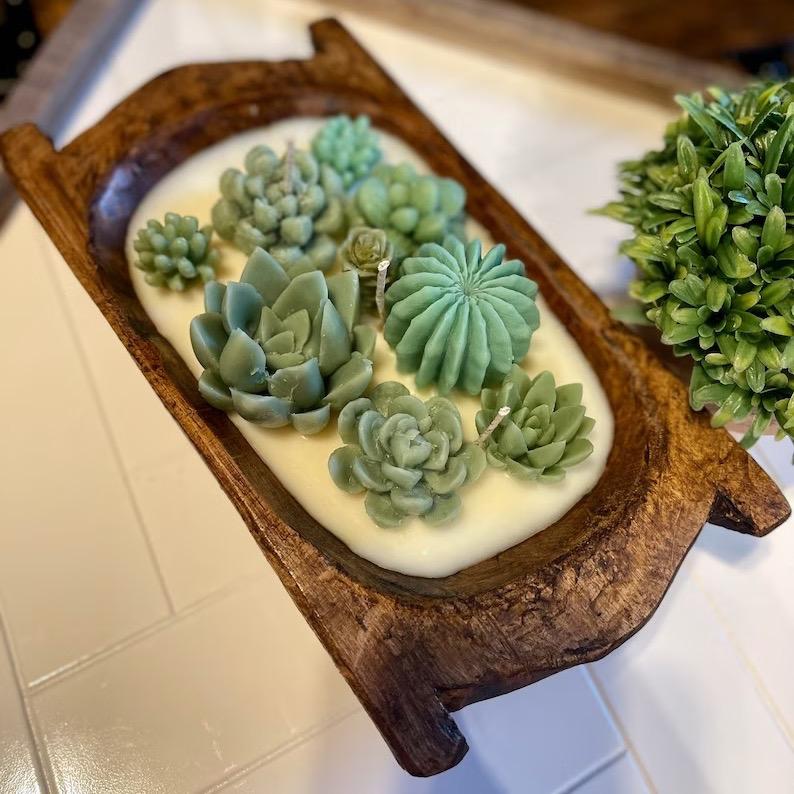 Succulent Candle | Succulent Dough Bowl Candle | Cactus Candle | Christmas Gift | Unique Gift Decor Scented Centerpiece Decoration Scent Aroma Freshener