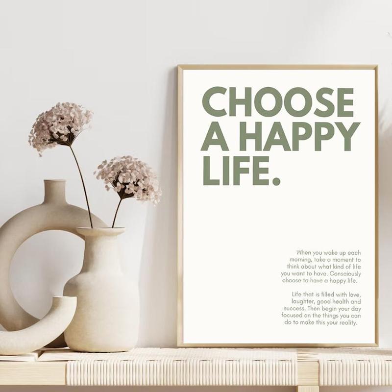 Choose A Happy Life Canvas Painting without Frame, 1 Count Simple Letter Pattern Wall Art, Wall Decor for Home Living Room Bedroom Office