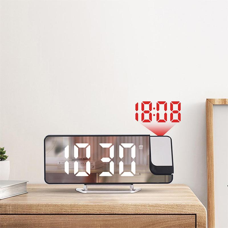 LED Screen Mirror Projection Alarm Clock, 1 Count Creative Electronic Clock, Home Decor for Living Room Bedroom [Battery Required, without Battery]