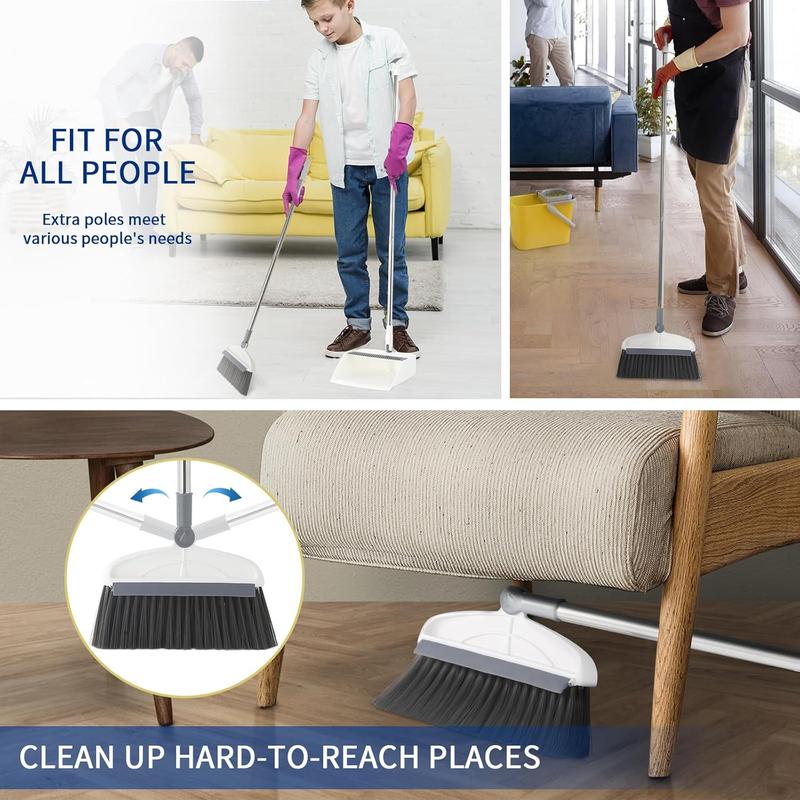 Broom with Dustpan Combo Set, 2 in 1 Broom and Dustpan Set with Long Handle, Upright 180 Rotating Broom with Brush and Lightwight Dust Pans for Home Kitchen Room Office Lobby Floor CleaningWhite