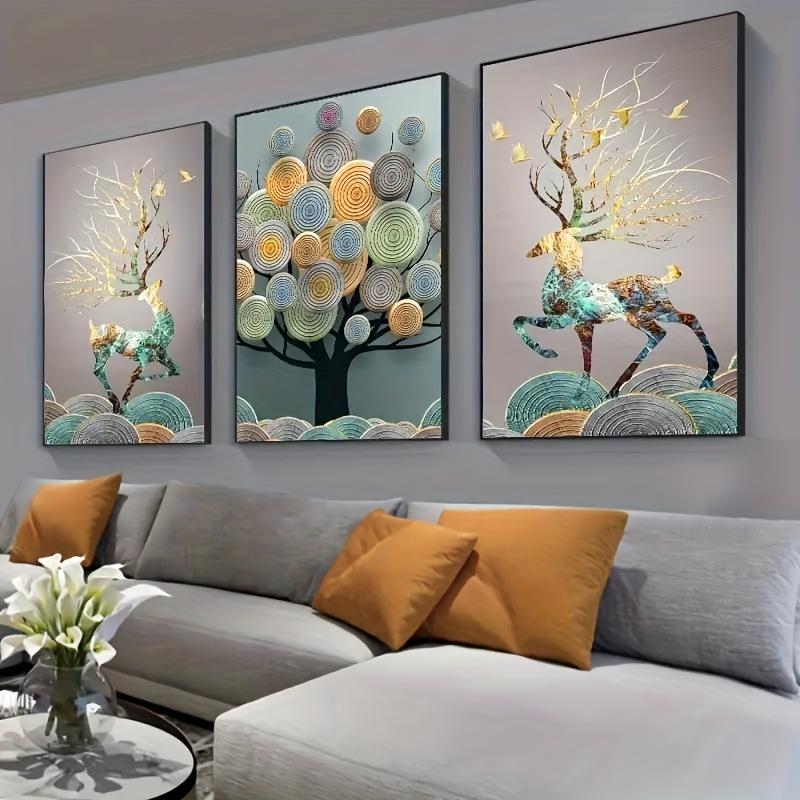 3count Frameless Abstract Chinese Feng Shui Golden Rich Tree Wall Art Canvas Painting, Art For Living Room Cuadros Decor, No Frame, 15.7*23.6in Poster Ornaments Poster Ornaments Decoration Artistic