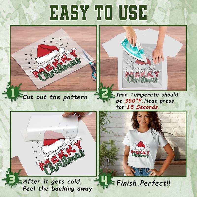 6Pcs Red Green Merry Christmas Iron on Transfers Santa Iron on Decals dtf transfers Ready to Press Patches Heat Transfers Cute Heat Decals for Clothes Bag Covers DIY Decorations