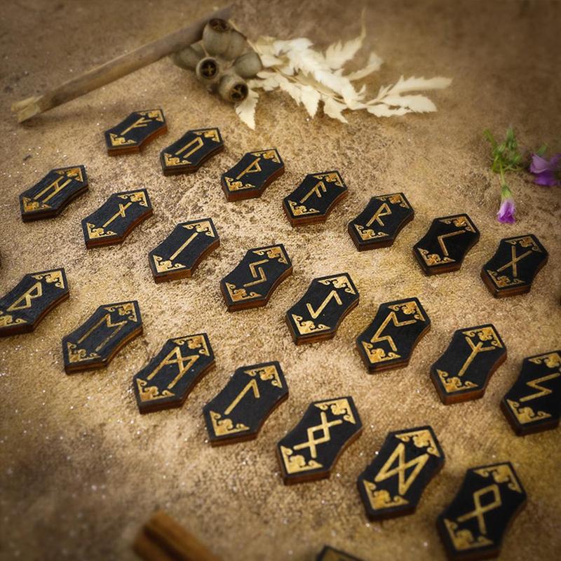 Wooden Runes Set, 25pcs set Wooden Runes with Guide Book, Divination Rune Set for Witchcraft Beginner Meditation, Christmas Gift