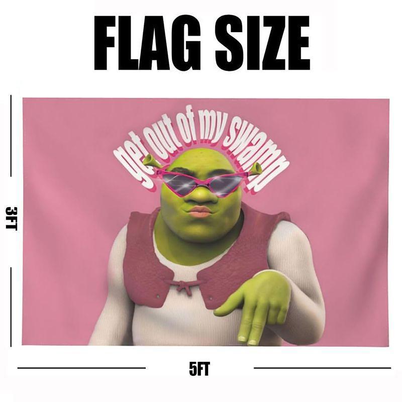 Funny Shrek Pink 3x5Ft Flag Tapestry for Wall Hanging Bedroom Man Cave College Dorm Room Decor Outdoor Bannery with 4 Brass Grommets